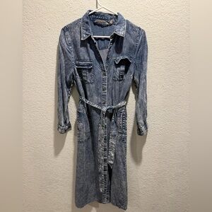Soft Surroundings Tencel Denim Shirt Dress Petite Small PS Button Front Belted